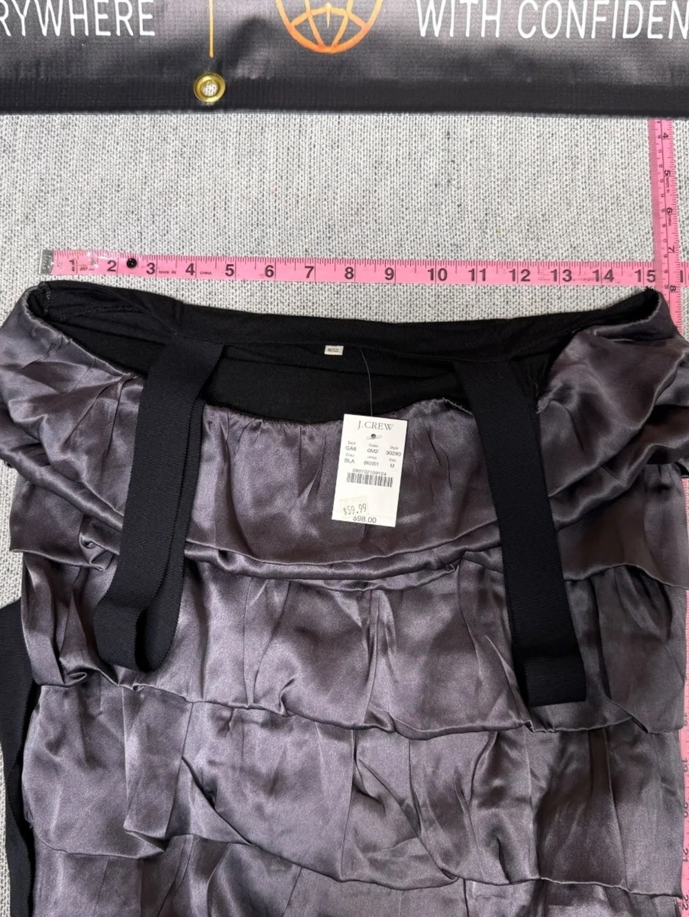 J.Crew Women's Ruffle Satin Blouse w/ Black Straps & Belt M
